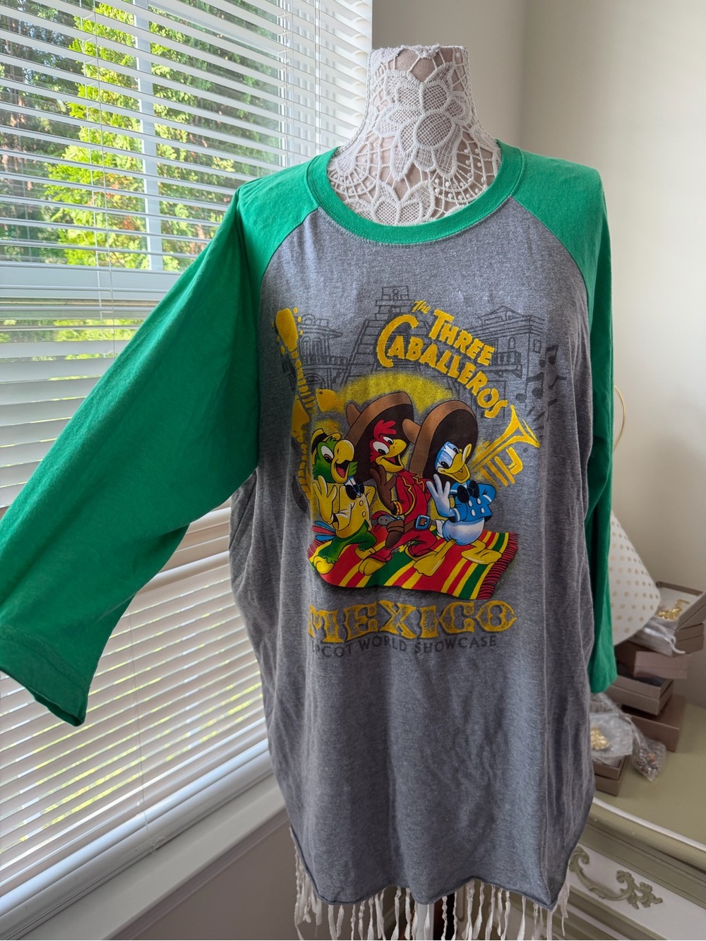 EUC Disney Parks Three Caballeros Mexico Epcot Baseball Raglan Tee Plus XXL